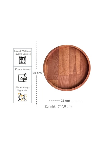 Doğal Ahşap Sunum Ve Servis Tabağı Çerezlik 25 Cm Çap Kayın Ağacı - Kl-s521a742 Ahşap