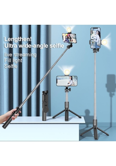 Led Işıklı Kumandalı Selfie Çubuğu Tripod 113 Cm Uzayabilir, 360 Döner Başlık, Paslanmaz Çelik Gövde, And