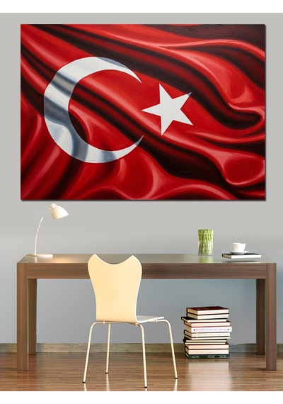 Türk Bayrağı Ve Ay Yıldız Dalgalanışı Dekoratif Kanvas - Mdf Ahşap Tablo