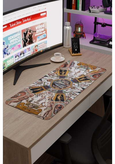 Ortaçağ Sanat Kaymaz Dikişli Kauçuk Oyuncu Mousepad V3 - 70x30 Xl Gaming Mouse Pad Fare Altlığı