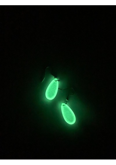Şeffaf Gece Yeşil Neon Olan Damla Şekilli Gümüş Aksesuarlı Küpe Şeffaf