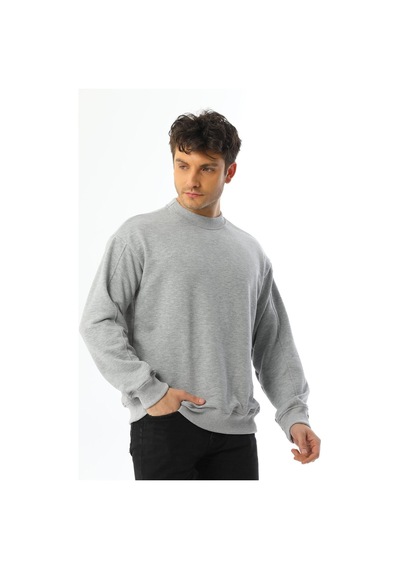 Kallima Gri Oversize 3 İplik Bisiklet Yaka Erkek Sweatshirt Gri