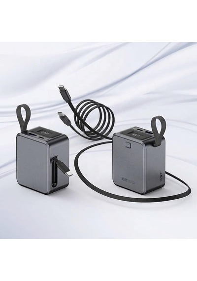 Fp32 10000 Mah 35w Pd Hızlı Şarj Powerbank - Entegre Geri Çekilebilir Type-c Kablolu Ve Dijital Göstergeli Taşına