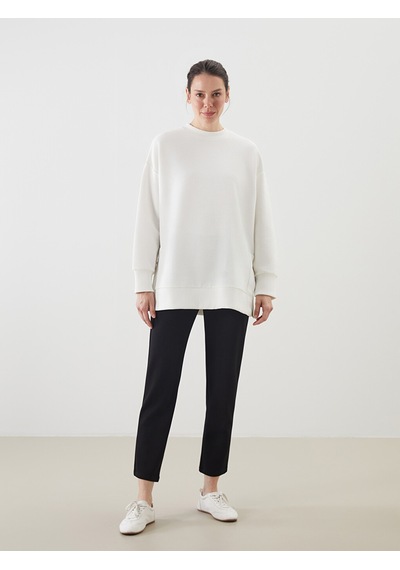 Lcwaıkıkı Classic Ekru Bisiklet Yaka Oversize Kadın Sweatshirt Tunik
