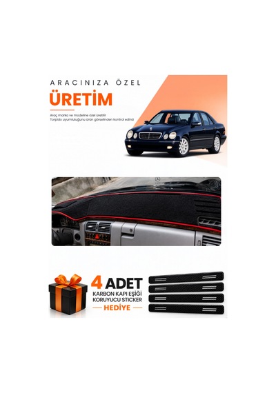 Mercedes W210 E200 1995-2002 Uyumlu Torpido Koruma Örtüsü Oto Kılıfı - Siyah Kırmızı