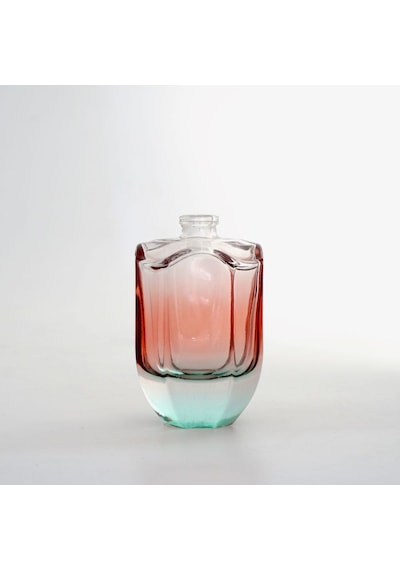 15 Adet Boş Cam Parfüm Şişe, 50 Ml, Su Yeşili-kırmızı Degrade Model, Şeffaf,