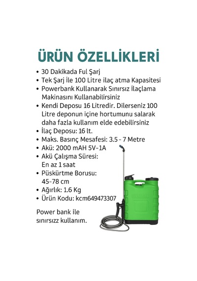 Şarjlı Ilaçlama Sisleme 16 Lt Elektrikli Type-c Mht043 Ağaç Dal Bağ Bahçe