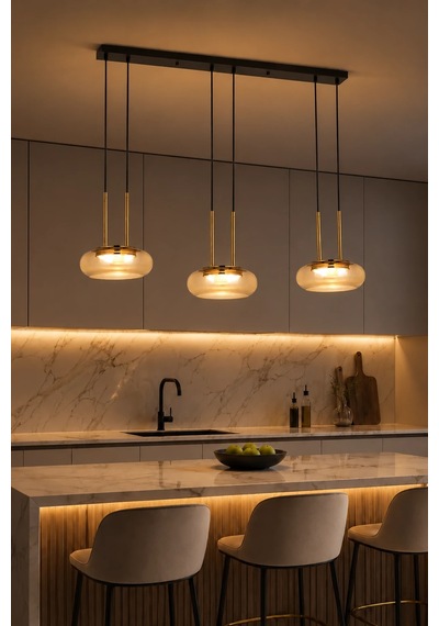 Led Sarkıt Avize 54w 3 Renk Modern Avize Gold Detaylı Mutfak Adası Yemek Masası Salon Avizesi Beyaz