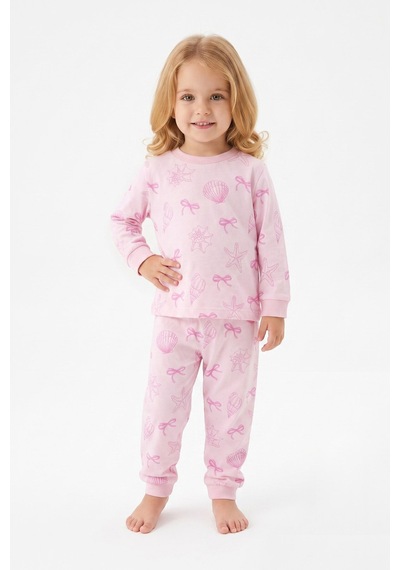 Modanıno %100 Pamuk Ve Baskılı Kız Çocuk Pijama Takımı 9-36 Ay 12741ıs Pembe