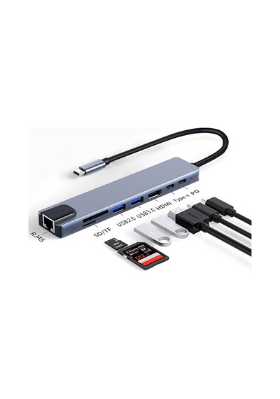 8in1 Type C To Hdmı 4k 2xusb Pd Hızlı Şarj Destekli Sd/tf Kart Ok