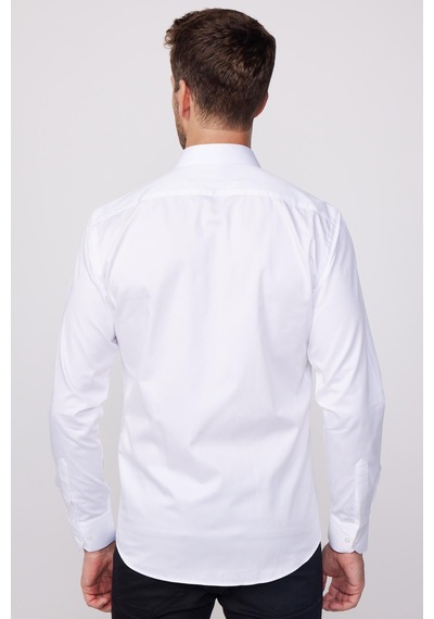 Tudors Modern Slim Fit Uzun Kollu Pamuk Saten Premium Seri Erkek Beyaz Gömlek-23894 Beyaz