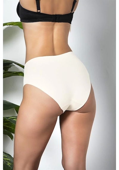 Fevien 3'lü Paket Dikişsiz, İz Yapmaz, Lazer Kesim, Yüksek Bel Slip Külot Ekru Brf21263 Ekru