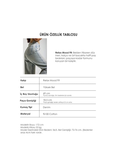it's basic Kadın Kot Rengi 4s6-75 Relax Fit %100 Koton Denim Jean Mavi