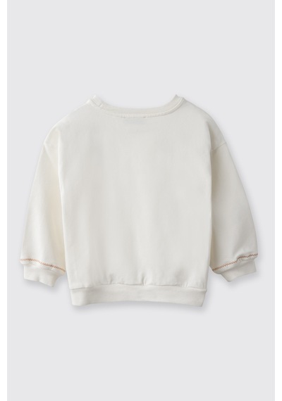 Panço Kız Bebek Nakış Detaylı Yumuşak Dokulu Ekru Sweatshirt Krem