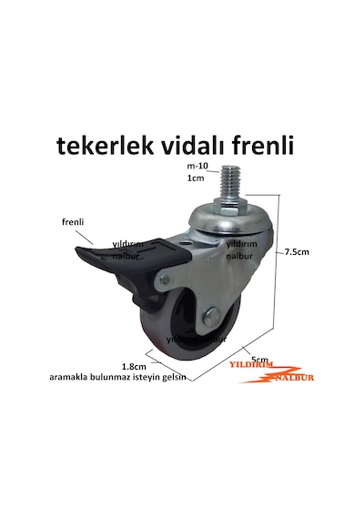 Sehpa Tekerleği Vidalı M-10 Frenli Masa Tezgah Teker