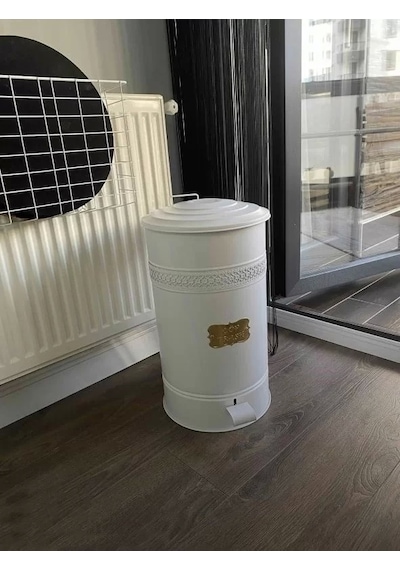 Pedallı Metal Galvaniz Mutfak Banyo Kapaklı Çöp Kovası 30 Lt Bey Beyaz