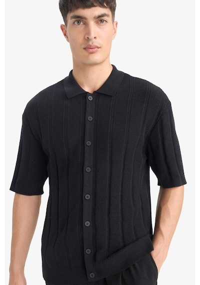 DeFacto %100 Pamuk Standart Fit Polo Yaka Kısa Kollu Siyah Triko Tişört E4605AX25SMBK27