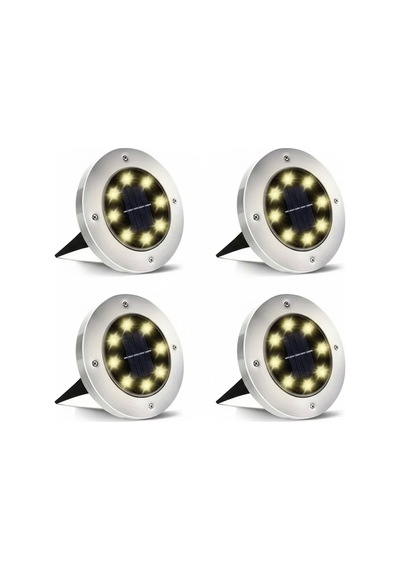 8 Led Güneş Enerjili 4 Adet Solar Bahçe Aydınlatma Paslanmaz Çelik Su Geçirmez Armatür Saplama Lamba