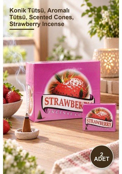 2 Adet Çilek Aromalı Konik Tütsü Konik Tütsü, Aromalı Tütsü, Scented Cones, Strawberry Incense