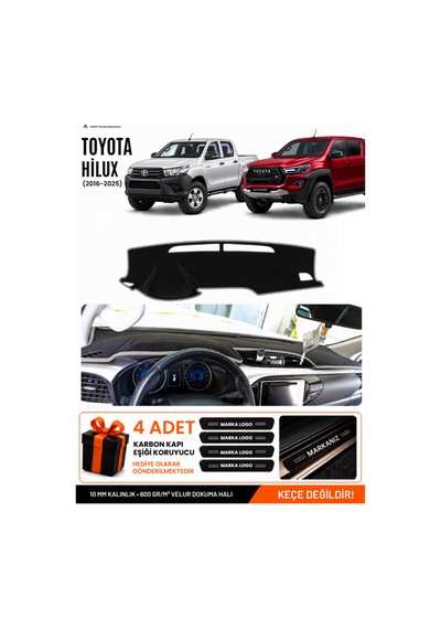 Toyota Hilux 2016-2025 Uyumlu Torpido Koruma, Torpido Örtüsü, Torpido Kılıfı - Siyah Gri