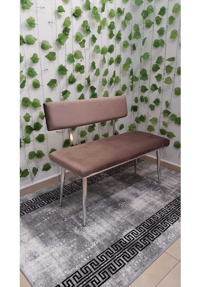 Özcan Metal Krom Metal Ayaklı Metal Kasalı Sırtlı Mutfak Salon Antre Yatak Odası Balkon Bench Puf Bank Oturak Kahverengi