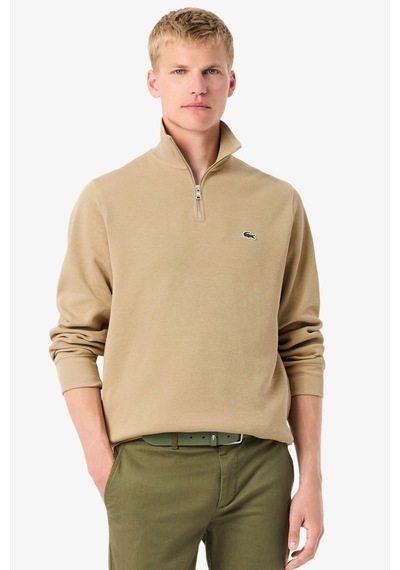 Lacoste Men's Classic Fit Neck Zip Sweatshirt Yarım Fermuarlı Yüksek Yaka Pamuklu Sweatshirt Bej