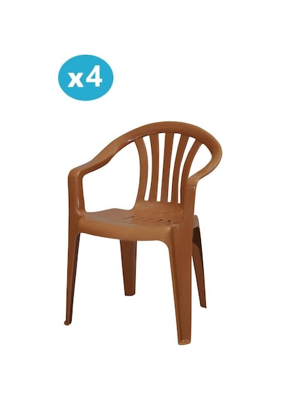 Omnipazar Mt-gf101 Carrera Plastik Bahçe Balkon Koltuk Sandalye 4'lü Set Kahverengi