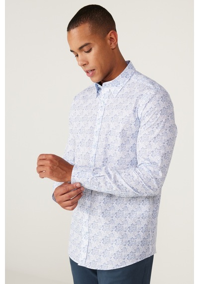 AC&Co / Altınyıldız Classics Erkek Mavı Slim Fit Dar Kesim Gizli Düğmeli Yaka %100 Pamuk Baskılı Gömlek Mavi AC&Co / Altınyıldız Classics Erkek Mavı Slim Fit Dar Kesim Gizli Düğmeli Yaka %100 Pamuk Baskılı Gömlek Mavi