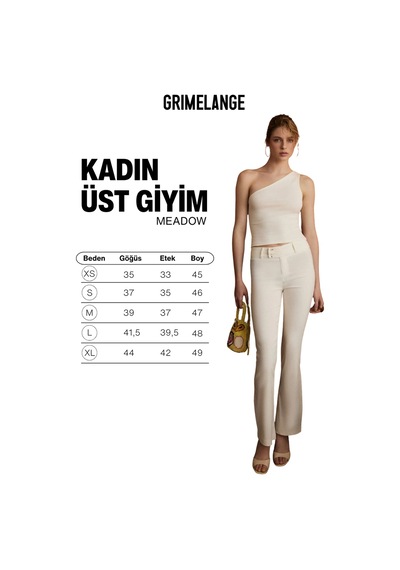Grımelange Meadow Kadın Yumuşak Ve Esnek Kumaşlı Asimetrik Yakalı Tek Omuzu Açık Ekru Bluz