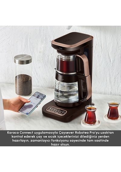 Karaca Çaysever Robotea Pro Connect 4 In 1 Konuşan Otomatik Cam Çay ve Filtre Kahve Demleme Makinesi