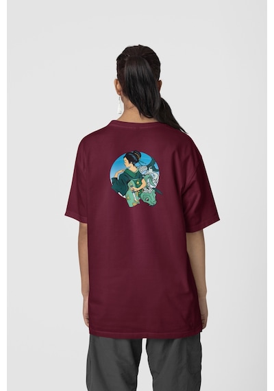 Geyşa Koi Ön-arka Baskılı %100 Pamuk Beyaz Kadın/erkek Unisex Rahat Kalıp Oversize T-shirt Bordo Geyşa Koi Ön-arka Baskılı %100 Pamuk Beyaz Kadın/erkek Unisex Rahat Kalıp Oversize T-shirt Bordo