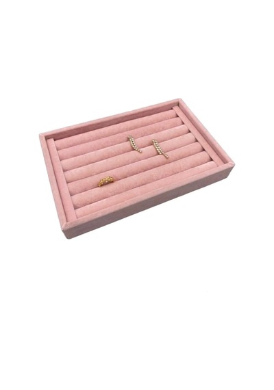 Yerli Üretim Küçük Boy Süet Kumaş Pembe Renk 22,5/14,5 Cm Rulo Çekmece Içi Yüzük Standı Çok Renkli