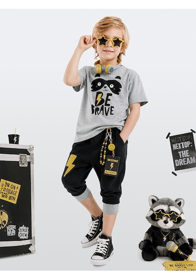 Rakun Erkek Çocuk Yazlık T-shirt Kapri Şort Takım