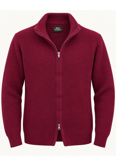 Classics Men Turbulance Slim Fit Erkek Tam Fermuarlı Triko Ceket - 7834 Bordo