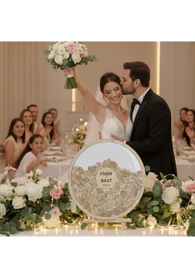 Düğün-nişan Beyaz Pleksi 50 Cm Yuvarlak Misafir-hatıra Anı Kutusu + Şövale Ve Kalem Hediyeli