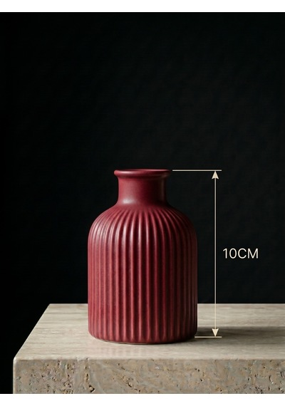 Premium - Scarlet Kırmızısı - 10cm - Kendinden Kokulu - Çizgili Pampas Vazosu