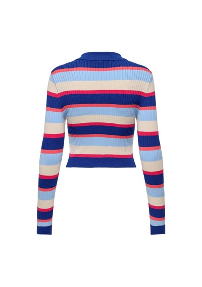 Only Onlkarol Ls Crop Rıb Button Polo Cc Knt Kadın Mavi Kazak - O15340979 Mavi