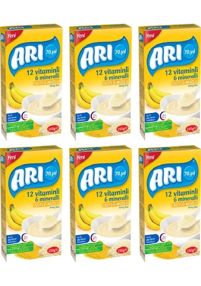Arı 12 Vitaminli 6 Mineralli Sütlü Muzlu 6+ Ay Pirinç Unu 6 x 250 G