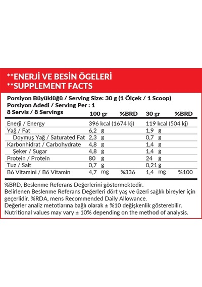 Protein Tozu 240 Gr Çikolata Aromalı Whey Protein 24 Gram Protein 8 Servis