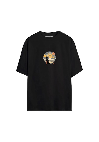 Yıldızlı Gece Tablosu Unisex Siyah - Beyaz Oversize T-shirt SIYAH