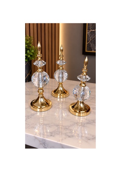 Kristal Detaylı Metal Gövdeli Dekoratif Aksesuar Sarı