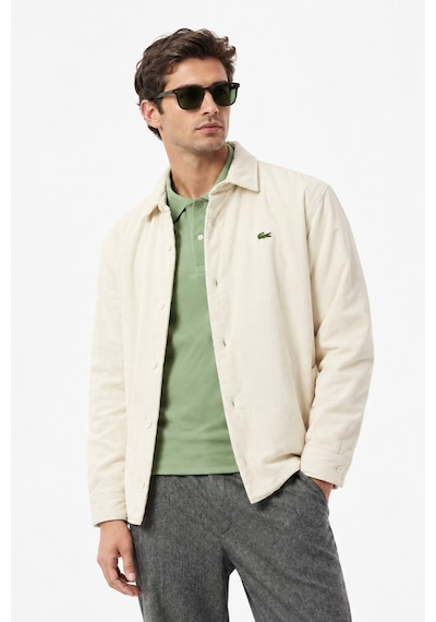 Lacoste Men's Relaxed Fit Button-down Linen Shirt Rahat Kesim Kadife Erkek Dış Gömlek Krem