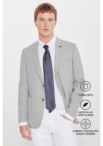 AC&Co / Altınyıldız Classics Erkek Grı Slim Fit Dar Kesim Mono Yaka Casual Ceket Gri