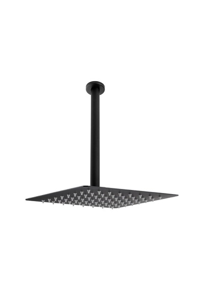 Fause Ankastre Duş Başlığı Borulu Kare Slim Metal 25x25 Cm Tavandan Siyah