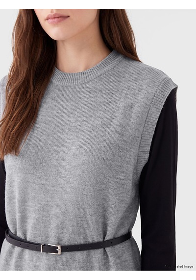Lcw Modest Gri Beli Kemerli Kadın Triko Süveter