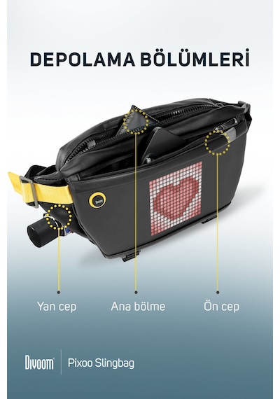 Divoom Pixoo Slingbag Siyah LED Ekranlı APP Kontrollü Su Geçirmez Bel Çantası- Çapraz Çanta Siyah