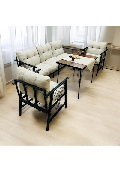 Lüx Bahçe Balkon Mobilyası , Koltuk Takımı ,çay Seti 3-1-1 Masalı Takım Krem