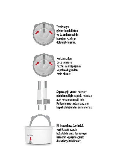 Beyaz Yedekli Temiz & Kirli Suyu Ayırma Özelliği Otomatik Temizlik Seti Mop Paspas Tek Renk