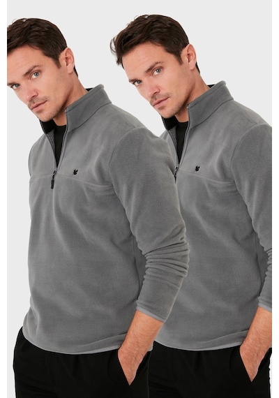 Buratti Slim Fit Anti-Pilling Tüylenme Yapmayan Bato Yaka Şardonlu 2'Li Paket Erkek Polar 5906001S2 Gri-Gri