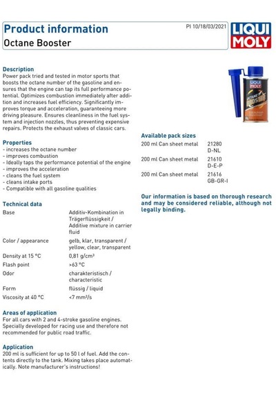 Liqui Moly Benzin Oktan Artırıcı 200 ML 21280